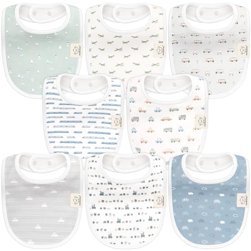 Image of 8-Pack Organic Baby Bibs for Boys, Girls - Soft Cotton Drooling and Teething Baby Bibs, Baby Girl Bibs, Baby Boy Bibs, Baby Drool Bibs for Baby Girl, Boy, Newborn Infant Bibs(Vessels)