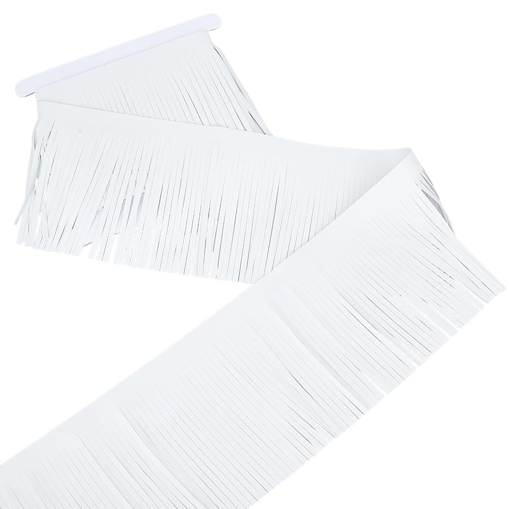 GORGECRAFT 6 Inch White Double Side Suede Fringe Trim 3 Yards Western Fringe Trim Cowboy Faux Leather Sewing Tassel for DIY Crafts Jackets Bags Costumes Dress Garment Hem Accessories