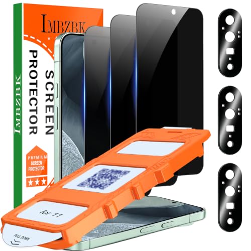 Image of IMBZBK Privacy Screen Protector for Google Pixel 11, 3+3 Pack | 25 Anti Spy, 9H+ Tempered Glass, Military Grade Shatterproof, Auto-Dust Removal, Case Friendly, with Camera Lens Protector