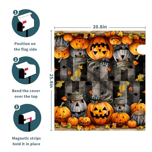 Image of Halloween Scary Pumpkins Magnetic Large Size 25.5x21 Inch Fall Pumpkins Mailbox Covers for Home Garden Yard Outdoor Decoration