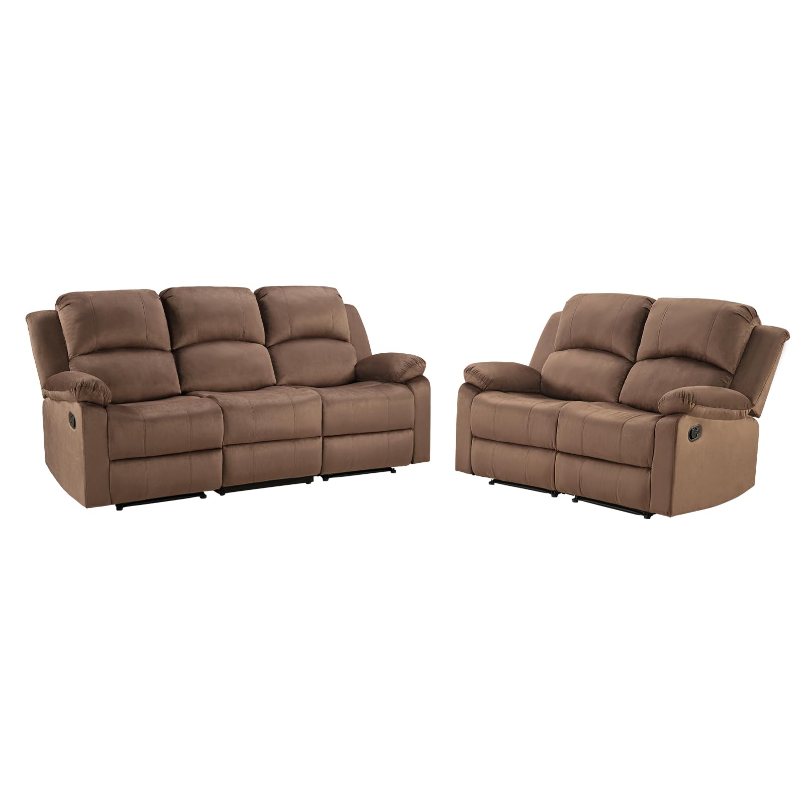 EBELLO Manual Reclining Couch Set for Living Room, Include 1 Loveseat, 3 Seat Sofa, Modern Microfiber Recliner Sofa Furniture Set for Home and Office, Brown view 9