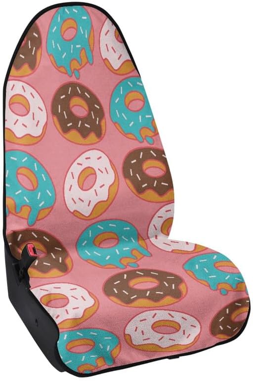 Cute Doughnut Waterproof Seat Covers Cartoon Dessert Print for Cars Trucks Vans & SUV Proof Seat Covers for Front Seat Stain Resistant Car Seat Cover, Pink