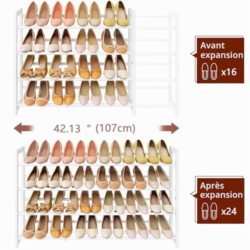 Meuble à chaussures pour entrée étroite : solution extensible 4 niveaux métal - 5