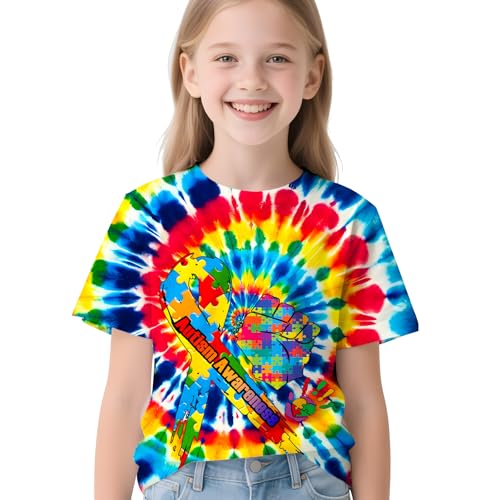 Image of Kids Neon Tie Dye Shirt for Boys Girls Tie-Dye T-Shirt Hippes Tshirt Senior Children Tee Size 6-16 Years Age