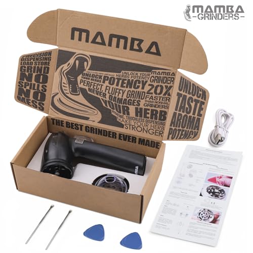 Image of Mamba Lite Electric Herb Grinder, USB Rechargeable Herb & Spice Grinder for Dried Herbs, One-Hand Automatic Kitchen Herb Mill, Portable Spice Grinder with Cleaning Tools, 0.75 g Capacity, Black