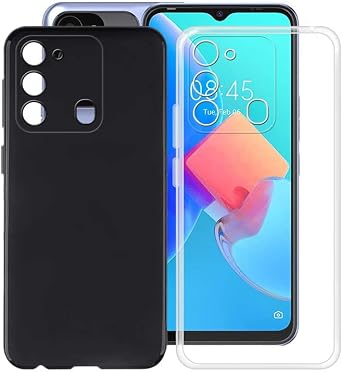 Phone Case for Tecno Spark 8C 6.6", 2 Pcs Shockproof Soft Silicone Shell, Ultra-Thin, Anti-Scratch, TPU Bumper Back Cover for Tecno Spark 8C - Clear + Black