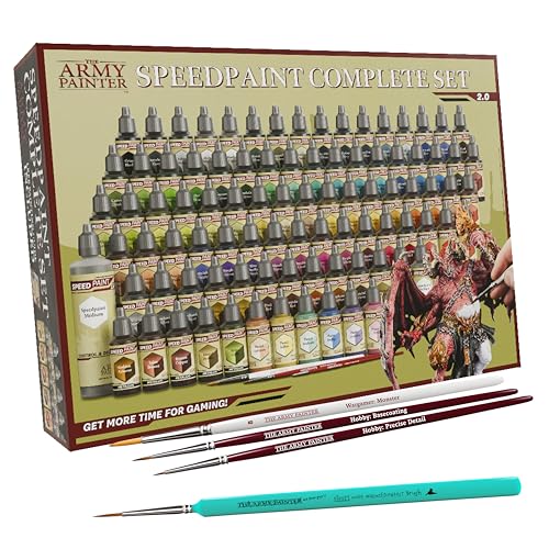 The Army Painter, Speedpaint 2.0 Complete Set Combo, 90 x 18 ml Acrylic Contrast Model Paint, 4 Brushes & 1 Paint Palette For Miniature Painting, Dnd & Warhammer