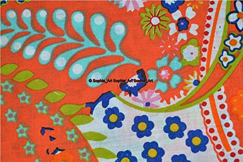 Image of Indian Hand-Block Printed Jaipuri Print Tropical Paisley Floral Ethnic Sanganer Kurti Print Cotton Fabric (Orange Paisley, 20 Yards)