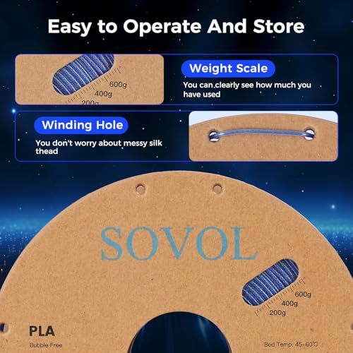 Image of Sovol Silk PLA Filament with Blue Glitter 1kg 1.75mm, Color Changeable 3D Printer Filament 2.2lbs, Chameleon Shiny PLA Material + /-0.03mm, Shimmering 3D Printing Filament, Klein Blue