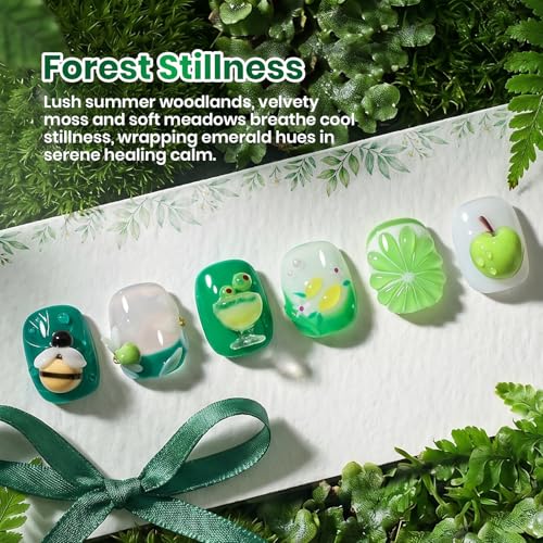 Image of Beetles Green Gel Nail Polish Set - Forest Stillness with Color Card, 6 Colors Summer Green Gel Polish Set 15ML /0.51FlOz, Same Color Bottle Professional Manicure Salon, Soak Off UV LED Summer Nails