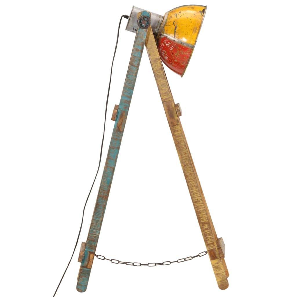 Lampa stojąca wielokolorowa z litego drewna mango z oprawką E27 25 W, regulowany klosz, styl industrialny i retro do salonu, sypialni, biura