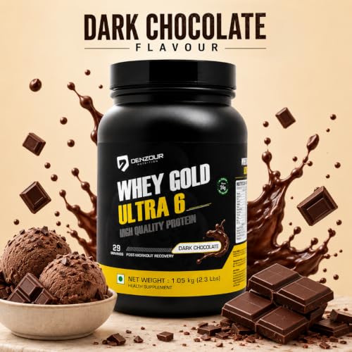 Image of DENZOUR NUTRITION Whey Gold Ultra 6 Starter With 24g Protein | Support Muscle Growth And Maintain A Lean Physique- Dark Chocolate Flavour, 1.05 Kg /2.3 lbs (29 Servings)