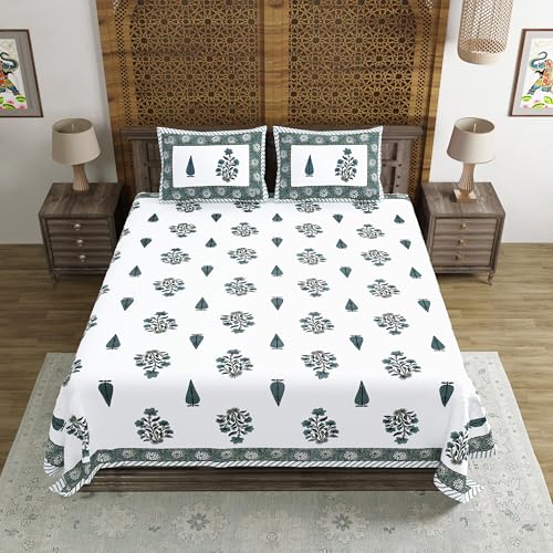 Image of BLOCKS OF INDIA Hand Block Printed 200 TC Cotton King Size Bedsheet | Grey Rose