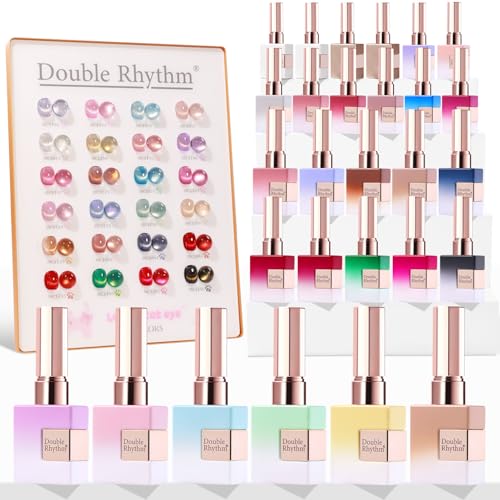 Double Rhythm 28Pcs 0.5Oz Cat Eye Gel Nail Polish Set Same Color Same Bottle Magnetic Gel Polish Kit Nail Art Manicure Salon DIY at Home (Silver Gold Red Black-T24-7)