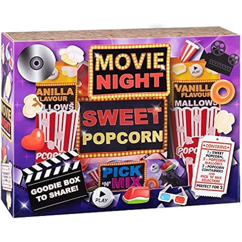 Movie Night Hamper - Cinema Box Popcorn Gift Set, Movie Night Box Popcorn & Sweets Gift Set with Sweet Popcorn, Popcorn Mallows, Popcorn Containers & Pick 'n' Mix Selection - Perfect Date Night Ideas Cover