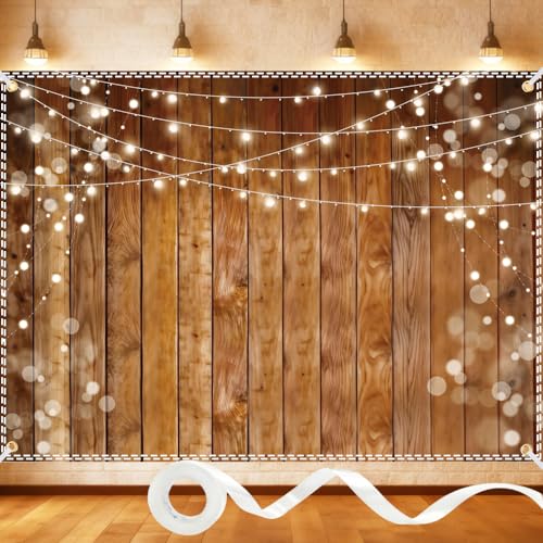 7x5FT Wooden Backdrop with Ribbon Rustic Wood Backdrop for Photography Vintage Brown Wood Wall Background for Baby Shower Wedding Birthday Party Decor