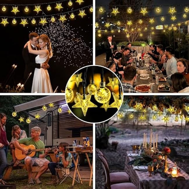 Solar String Lights Outside with 50LED Fairy Stars and Crystal Globes, Solar Twinkle Star Lights String, 32Ft Solar Globe Lights for Home Garden Party Halloween Thanksgiving Christmas Decor