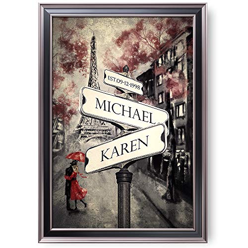 Lovers Roadcrossing Signs Framed Arts Gift,includes Names and the Date Unique Gift for the Anniversary.Framed Size:33 5/8X23 5/8 inches