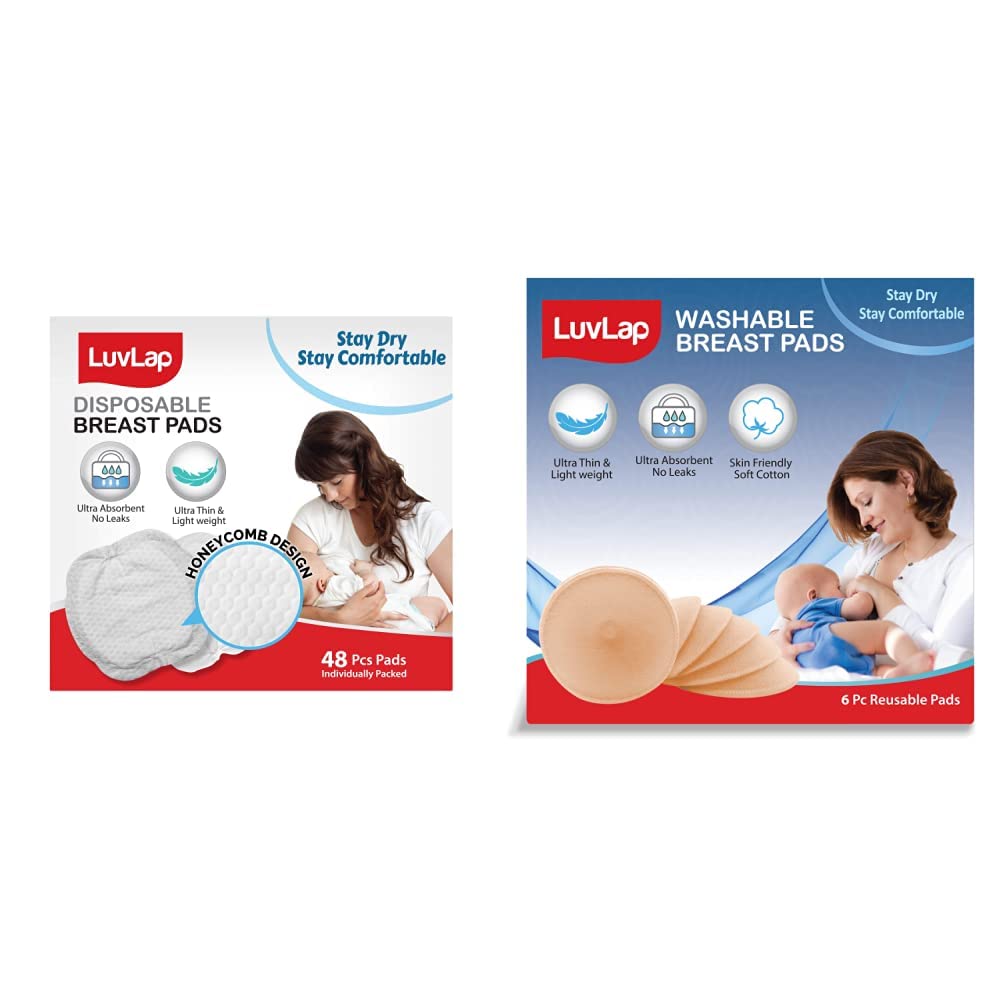 LuvLap Ultra Thin Disposable Breast Pads, Super Absorbent, Discreet Fit, Pack of 48 (White) & LuvLap Washable Breast Pads, Pack of 6 (B08S96NCKX) Amazon Price History, Amazon Price Tracker
