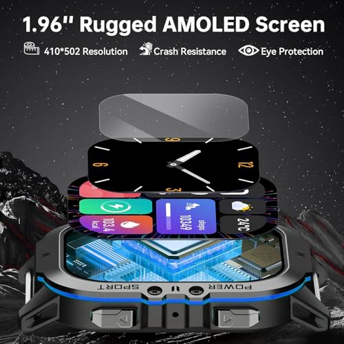 Image of OUKITEL BT20 Military Smart Watches for Men(Answer /Make Calls), 1.96'' Fitness Smart Watches for Android /iPhone, Waterproof Smart Watch with Blood Pressure /Heart Rate /100+ Sport Modes, Watches for Men