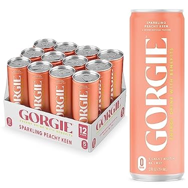 AMAZON - GORGIE Sugar Free Natural Energy Drinks, Sparkling Peachy Keen (12 Pack) – Healthy Energy Drinks – Natural Coffee Replacement with Green Tea Caffeine and Biotin – 150mg Caffeine, Vegan, & Low Calorie