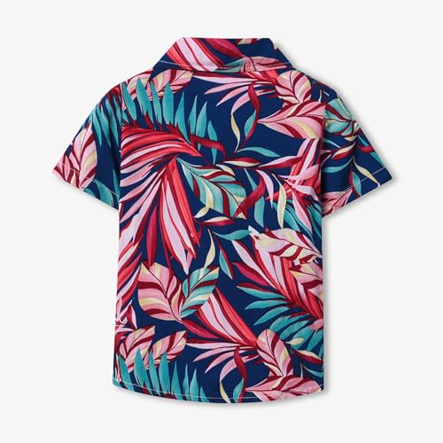 Boy's Button Down Hawaiian Shirt Floral Printed Short Sleeve Kids Summer Beach Holiday Shirts for Girls 1-13 Years4