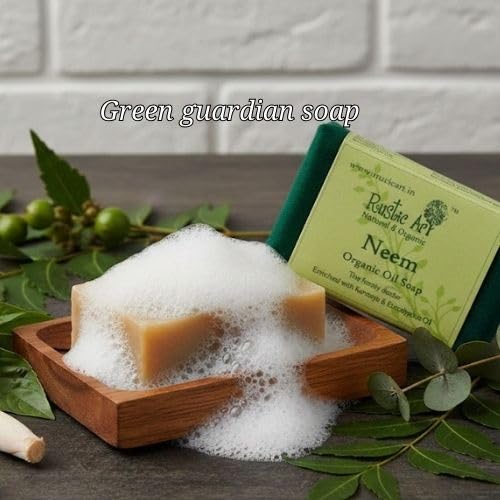 Image of Organic Neem Soap | Tulsi & Eucalyptus Body Acne Care | Purifying & Detox | Handmade Organic | For Women & Men | Rustic Art | 100g