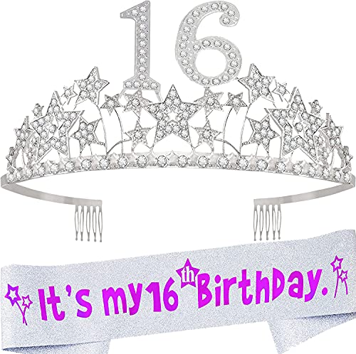 16th Birthday Gifts for Girls,Sweet 16 Party Supplies,Sweet 16 Gifts for Girls, Sweet 16 Birthday Decorations, Sweet 16 Sash, Sweet 16 Crown and Sash, Sweet 16 Sash and Tiara, 16th Sash and Tiara