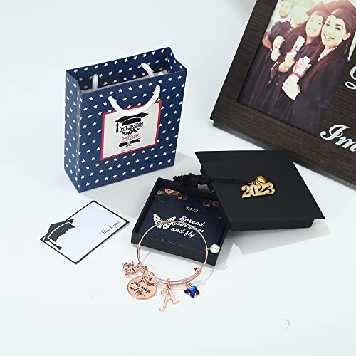 Inspirational Graduation Gifts For Her 2023, Engraved Inspirational Bangle With 2023 Graduation Grad Cap Mantra Quote Spread Your Wings And Fly Charm Bracelet Graduation Friendship Gifts(Rose Gold T) #TOP5