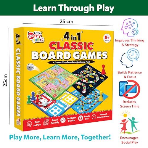 Image of 4 in 1 Classic Board Games Set for Kids & Family | Includes Ludo, Snakes & Ladders, Drive Your Car & Money Game | Indoor Fun Game Kit, Easy to Play, Travel Friendly Gift for 5+ Years