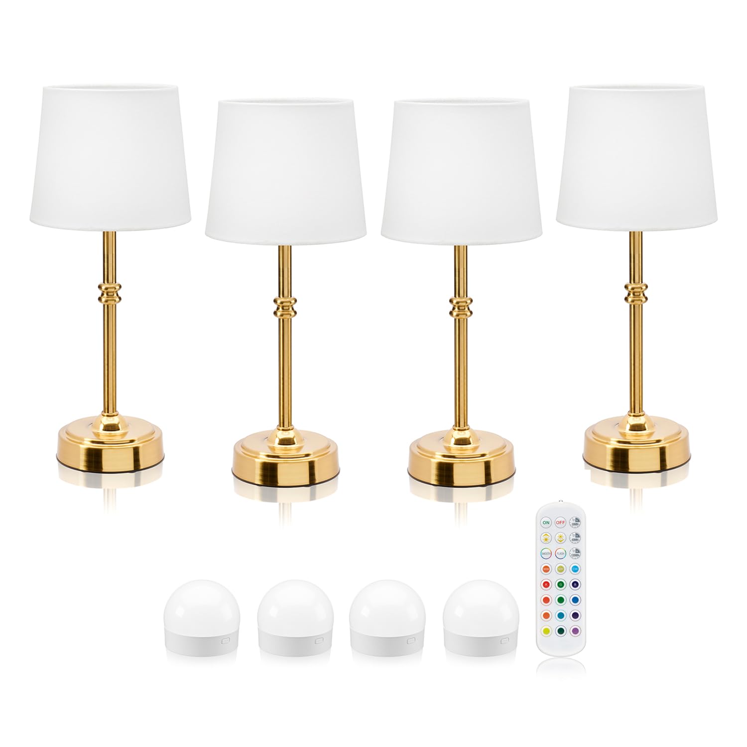 Auraglow Rechargeable Wireless LED Table Lamp with Remote – Battery-Powered, Dimmable, Colour-Changing Cordless for Restaurants, Hotels & Homes (4 Lamps, 4 Light Sources, 1 Remote)