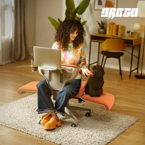 Image of DROGO Freedom-X Multi-Position Cross Legged Office Chair for Work from Home with Laptop Tray, Flexible Armrests, Adjustable Backrest & Cup Holders | Gaming Chair with Breathable Cushion Seat (Orange)