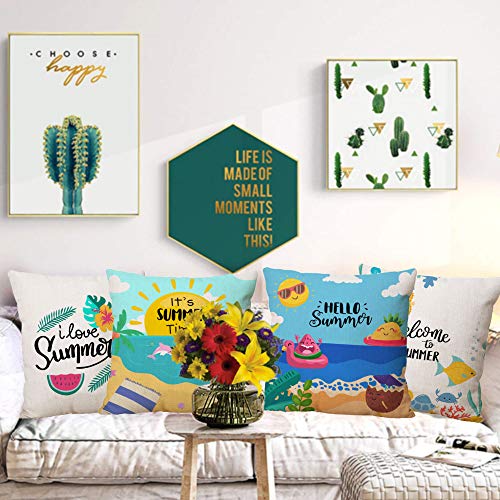 KALEFUL-Summer-Beach-Pillow-Covers-Tropical-Sunshine-Plant-Ocean-Throw-Pillowcase-2021-New-Summer-Decorations-Polyester-Linen-Cushion-Case-Home-Decor-18-x-18-Inch-Set-of-4 51Ro108M9hL