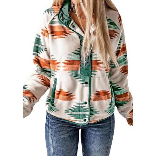 Womens Fleece Jacket Western Aztec Print Long Sleeve Snap Casual Button Down Shacket Trendy Jackets Fall Outfit Pocket2