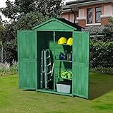 GDFStudio 66.15'x35.6'x18.1' Outdoor Storage Shed with Double Doors & 4 Removable Shelves, Waterproof Roof Wooden Garden Tool Storage Cabinet for Yard Garage Patio Deck Porch, Forest Green