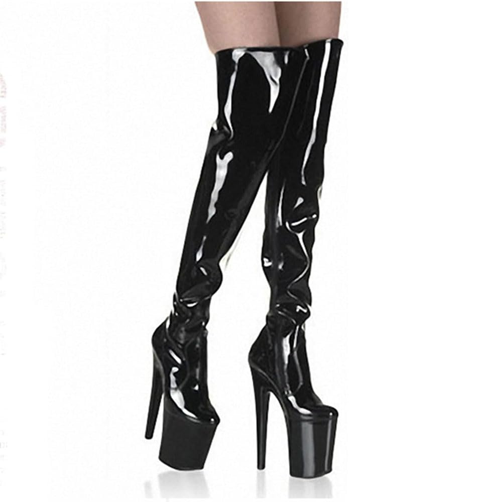 Tacones de 20 cm Mujer Charol Gótico Muslo Botas largas Plataforma fetiche sexy Stiletto Tacones altos Pole Dance Stripper Realizar zapatos de gran tamaño clásicos/red/37EU