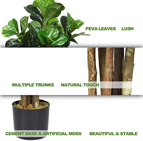 Goplus Fake Fiddle Leaf Fig Tree, 4Ft Tall Artificial Tree Greenery Plants In Pots, Decorative Faux Trees For Indoor Home Office #TOP3