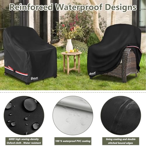 Image of Bitubi Waterproof Patio Chair Covers, Lounge Deep Seat Cover Fits Up to 32W x 34D x 34H inch, Heavy Duty Outdoor Lawn Patio Furniture Cover (2 Pack, Black)