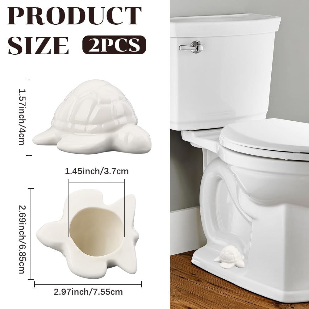 CREATCABIN 2 Pack Turtle Toilet Caps Ceramic Toilet Bolt Cover White Coastal Sea Ocean Beach Animals Bathroom Knob Cover Ornament Decor for House Home Bathroom Lavatory Bowl Screws Accessories - Image 2