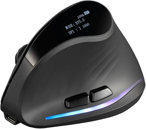 Miniatura 1 de zelotes Ratón vertical inalámbrico Bluetooth con pantalla, recargable, modo dual (BT 5.03.0 + receptor USB 2.4G), 4000 DPI (5 niveles ajustables),