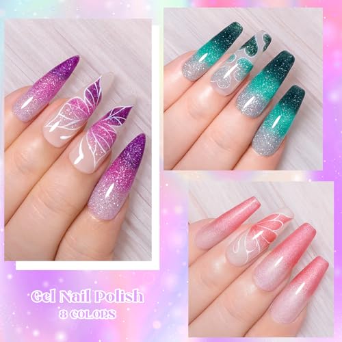Set de esmaltes de uñas gel térmico con 8 colores cambiantes miniatura 7