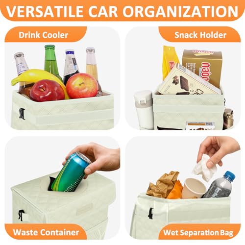 Image of Vankor Car Trash Can for Car Cute, Car Trash Bag Bin Hanging Waterproof Automotive Car Garbage Cans Leak Proof Vehicle Trash Can Diamond Pattern-Beige