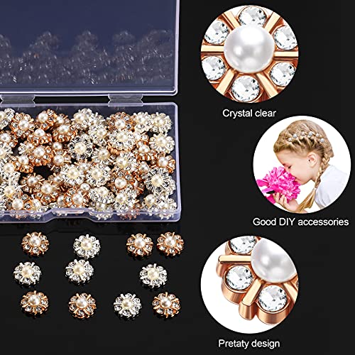 80 Pieces Rhinestone Pearl Buttons Flower Faux Pearl Buttons Rhinestone Craft Buttons Pearl Crystal Diy Buttons Flower Decorative Button Embellishments For Jewelry Sewing Supplies, Gold, Silver #TOP2
