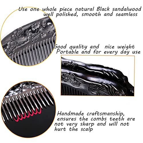 Sitronugras Ebony Wood Comb - Carved Craft Natural Black Sandalwood Hair Comb For Women - No Static Fine Tooth Comb With Gift Box (Birds And Flowers) #TOP2