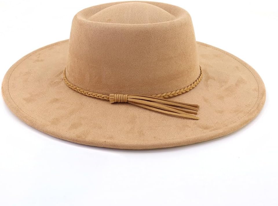Wide Brim Panama Fedora Hat for Women and Men - Stylish Suede Texture Sun Hat with Band for Daily Wear, Vacation, Outdoor