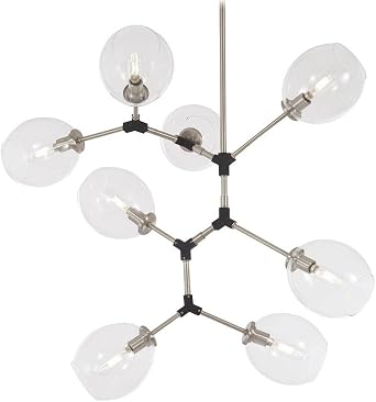George Kovacs P1365-619 Nexpo 8 Light Pendant, 480 Watt Incandescent, Brushed Nickel w/Black Accents