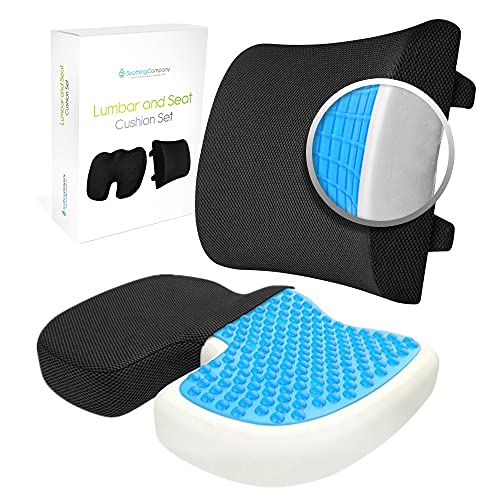 Soothing Company Lumbar and Gel Seat Cushion Set, Memory Foam Seat Cushion Non-Slip, Perfect As Coccyx Cushion Tailbone Pain, Orthopedic Seat Cushion for Office Chair, Car Seat, Sciatica, Back Pain