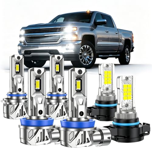 Marsauto 9005/HB3 H11/H8/H9 Light Bulbs Combo and 5202 LED Fog Light Bulbs 92 000LM Bright 6500K 9005 H11 Bulbs Fit for 2007-2015 Chevy Silverado 1500 Chevy Silverado 2500 HD (2007-2019) Pack of 6