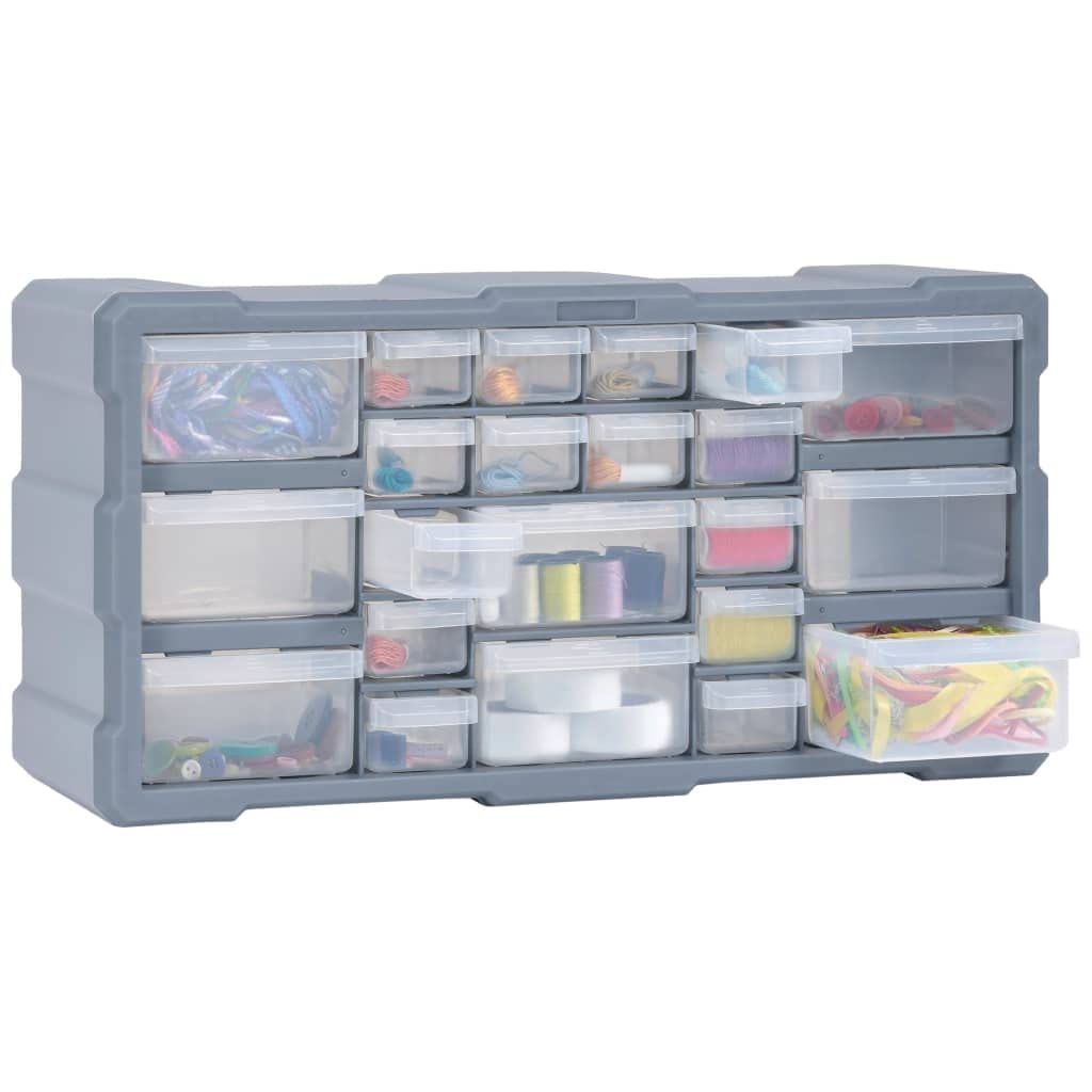 Organizador de varios cajones con 22 cajones de polipropileno, 49 x 16 x 25,5 cm, color gris, para reparación de garaje, cajones transparentes para tornillos, tuercas, tacos