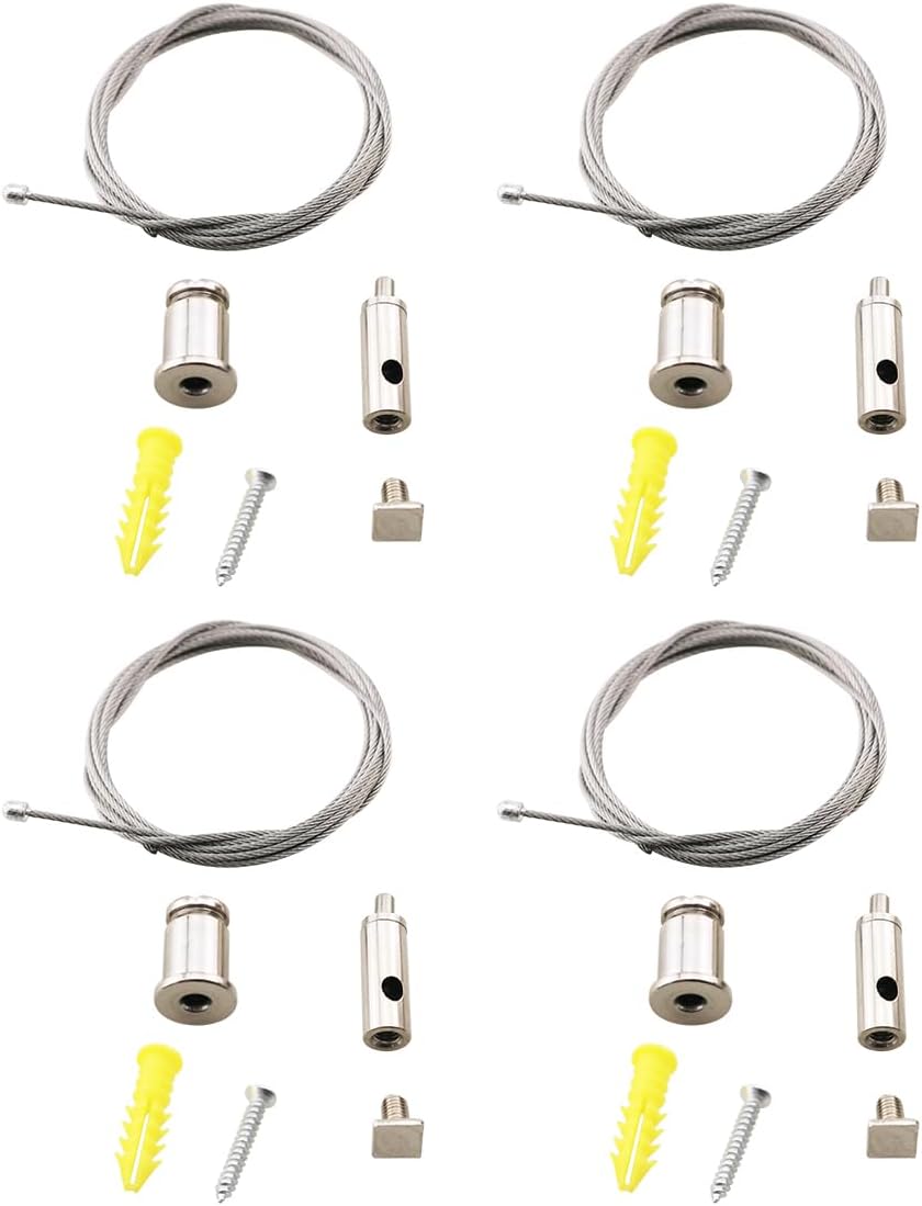 4PCS Ceiling Mounted Steel Wire Rope Kit Adjustable for Hanging Aquarium Lights Linear Lights Coral Lights Signs Panels and Pendants Silver